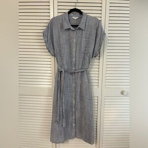 Pin-stripe blue and white dress with tie